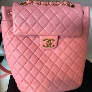 Chanel Pink Quilted Backpack with Gold Accents